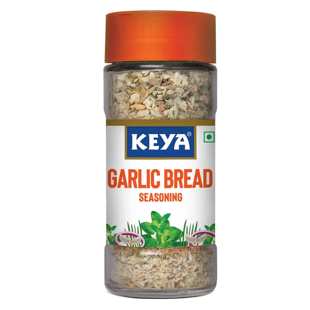Keya Garlic Bread Seasoning, All Natural & Healthy Spice Blend, Glass Bottle, Premium Herbs And Spices, 50Gm