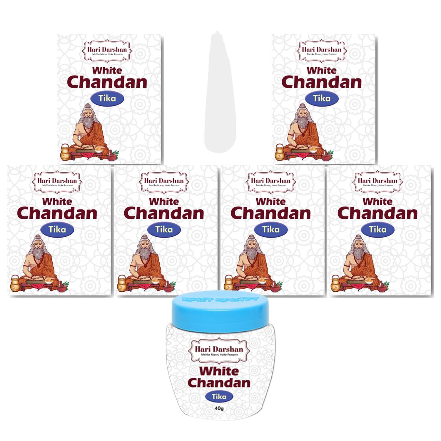 Hari Darshan Safed Chandan Tika, Pack Of 6, 40G Each, White Chandan Tilak, Pure Sandalwood Paste With Long Lasting Fragrance For Daily Pooja Havan