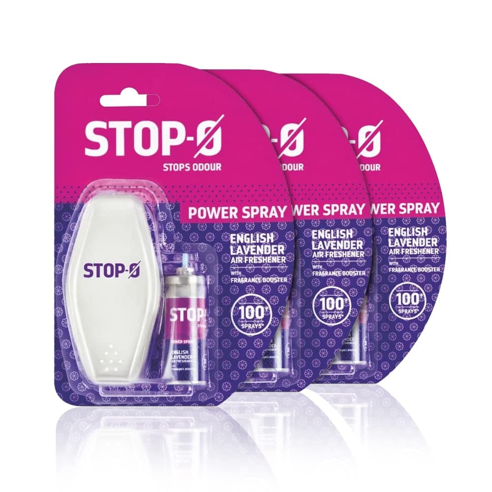 Stop-O Stop, O One Touch Power Spray, Instant Bathroom/Toilet Freshener, English Lavender Fragrance, Set Of 3 Packs (1 Dispenser + 1 Refill Per Pack)