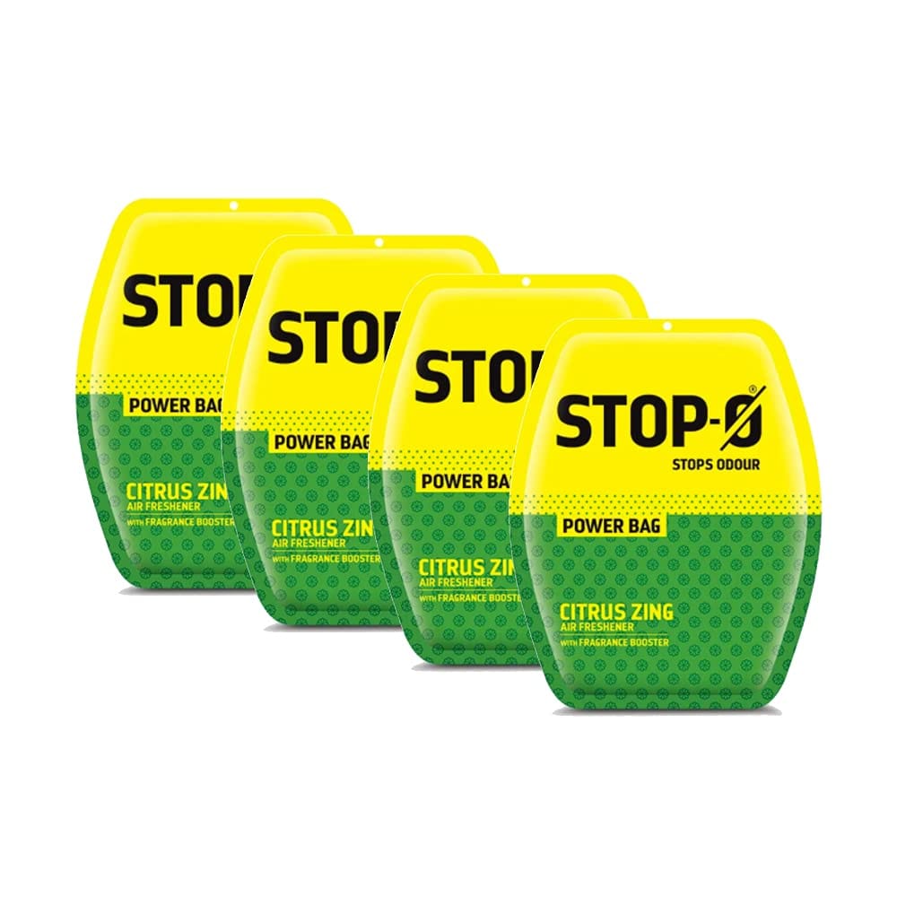 Stop-O Stop, O Power Bag, Pack Of 4 Citrus Zing Air Freshener Pouch For Bathroom/Toilet, Fresh Citrus Fragrance