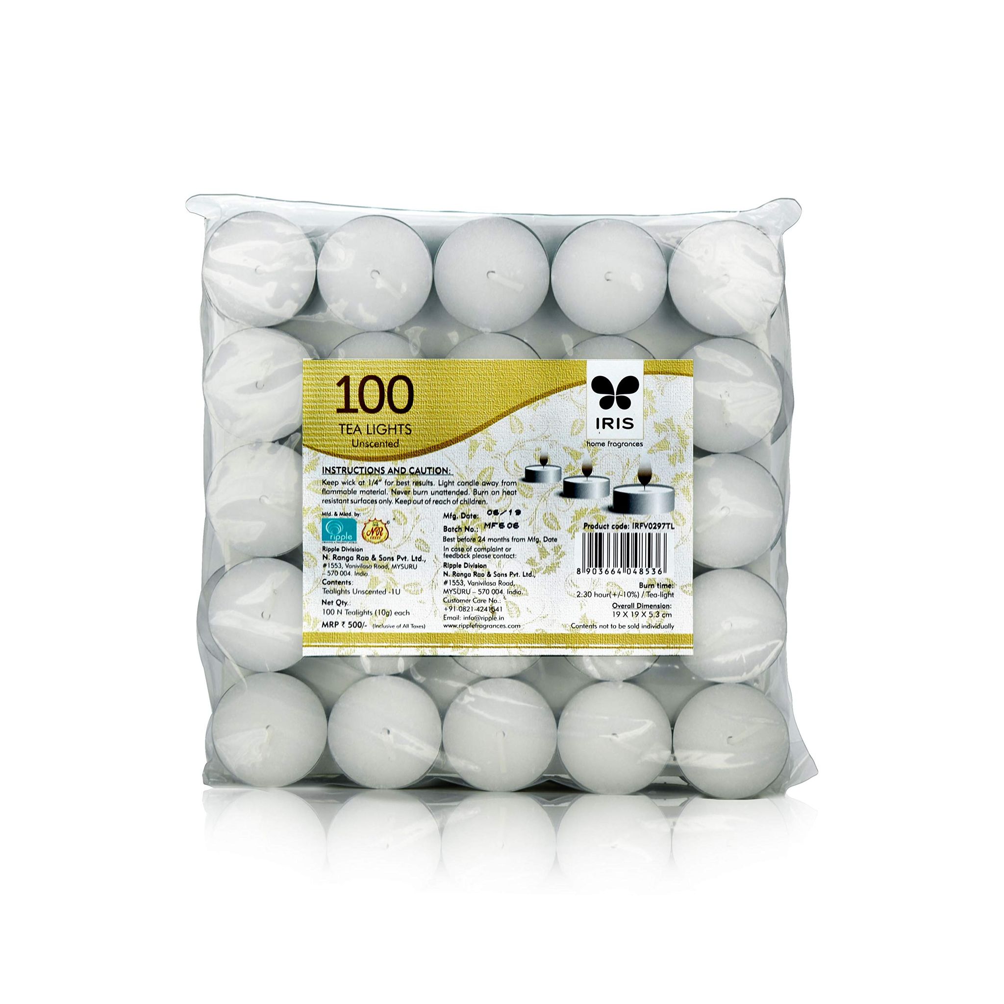 Iris Unscented Tea Lights With 100Nos, 9Gm Each