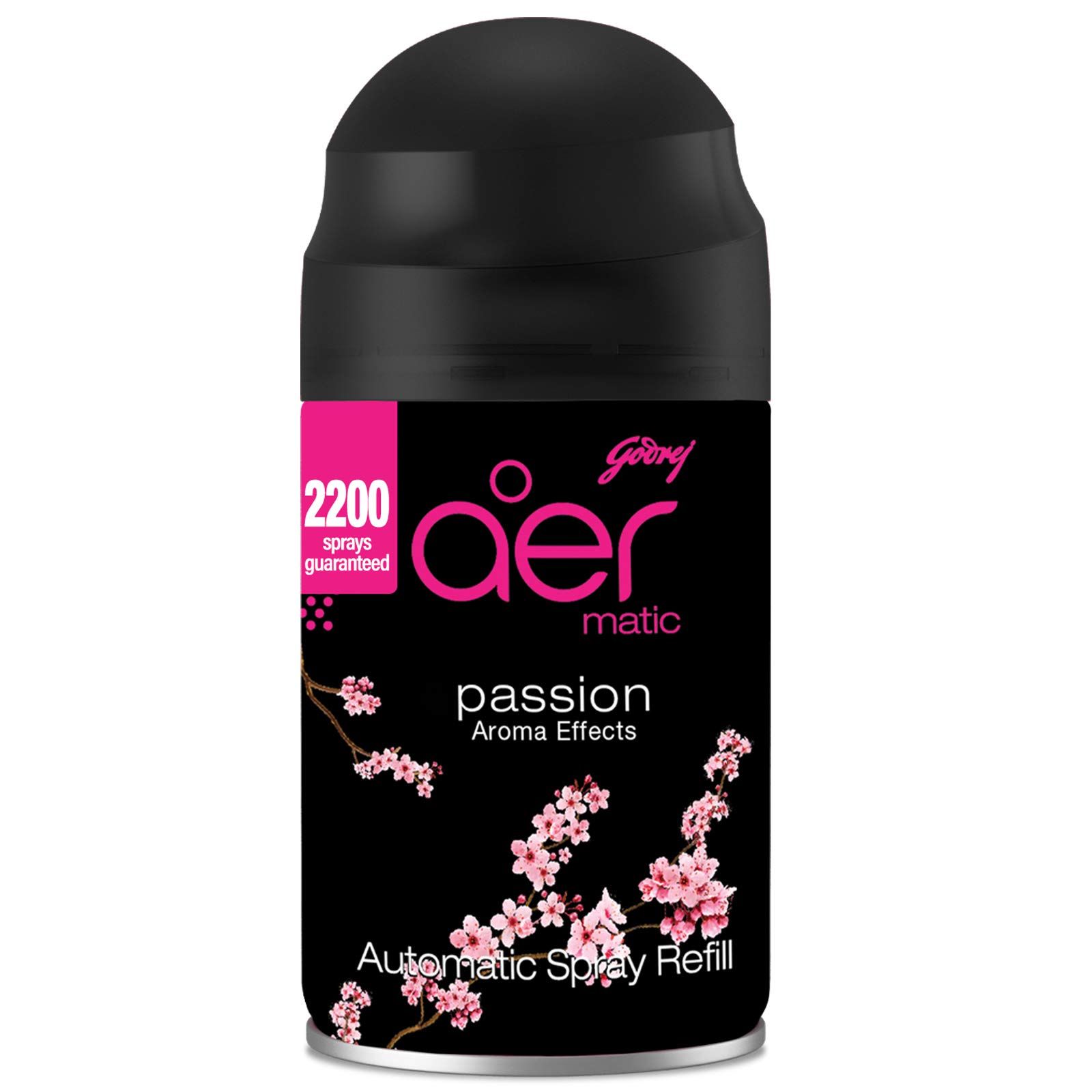 Godrej Aer Matic Refill, Automatic Room Fresheners, Passion, 2200 Sprays Guaranteed, Lasts Up To 60 Days, 225Ml