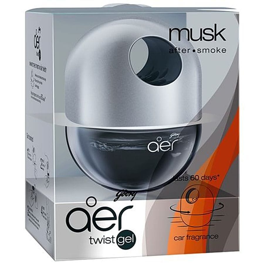 Godrej Aer Car Air Freshener, Twist Gel, Musk After Smoke, Spill Proof, Lasts 60 Days, 45 G