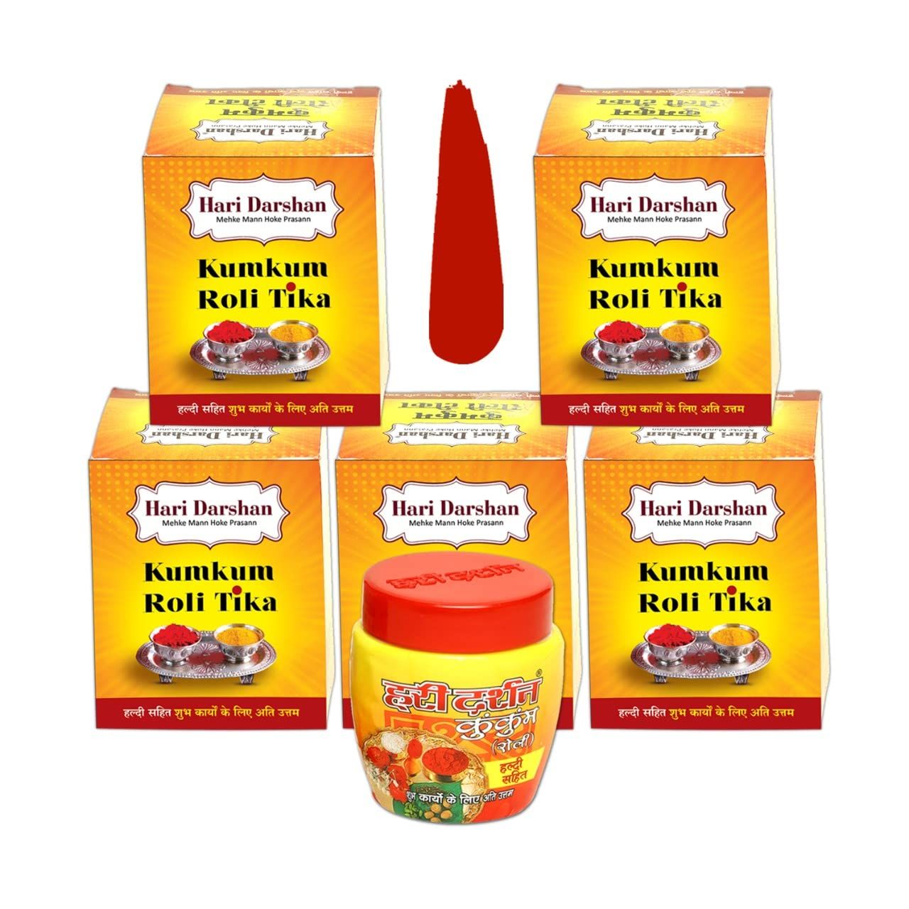 Hari Darshan Kumkum Roli Chandan Tika, Pack Of 5, 40G Each, Red Sandalwood Paste With Long Lasting Fragrance, Tilak For Pooja, Havan With Beautiful Fragrance