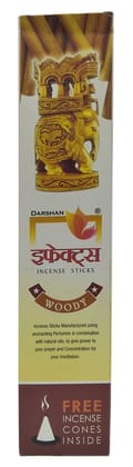 Darshan Effects Incense Sticks, Woody (With Free Incense Cones), 105G Carton