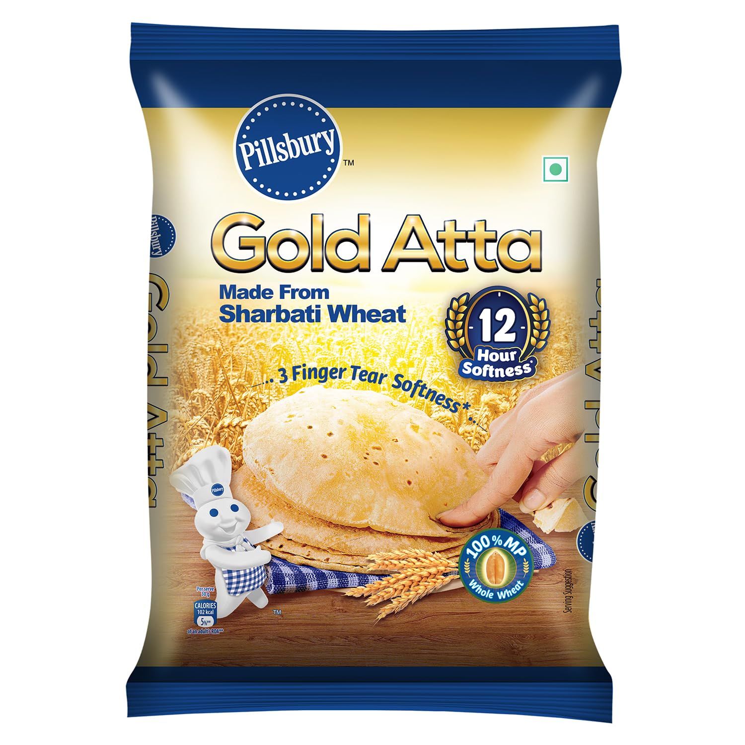 Pillsbury Gold Madhya Pradesh Sharbati Whole Wheat Atta, Upto 6 Hours Of Softness, 5Kg