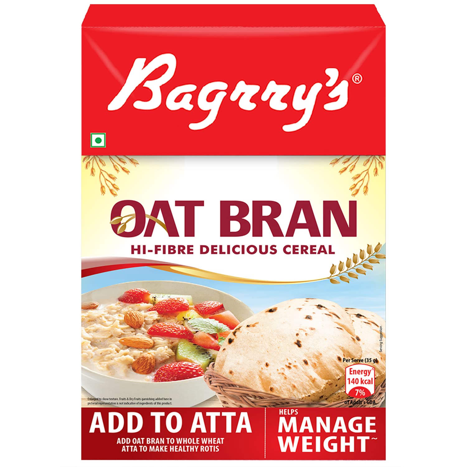 Bagrry's Oat Bran Box, High In Fibre & Protein, Good Digestive Health, Helps Reduce Cholesterol & Manges Weight, 200Gm