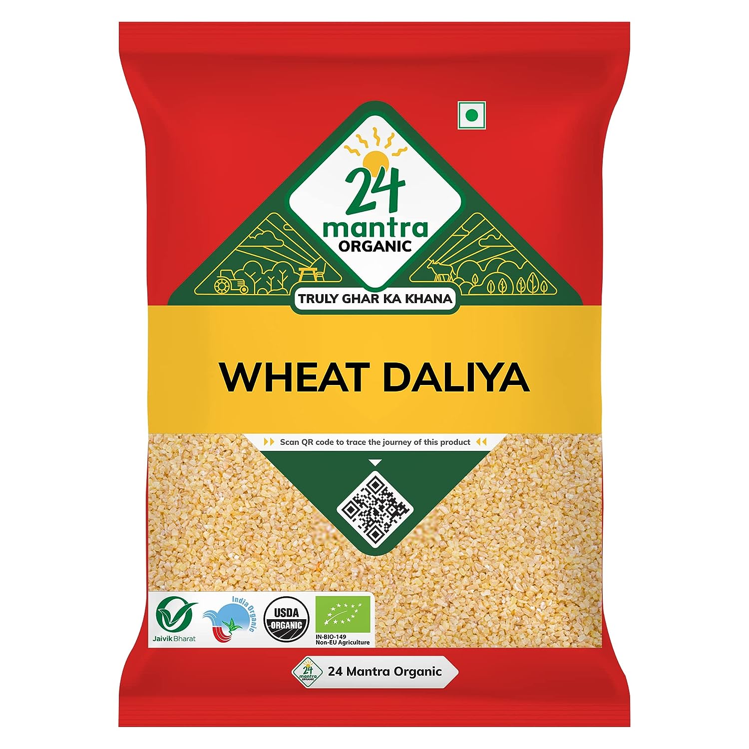 24 Mantra Organic Wheat Daliya/Broken Wheat/Godhuma Daliya/Gehoon Daliya, 500 G