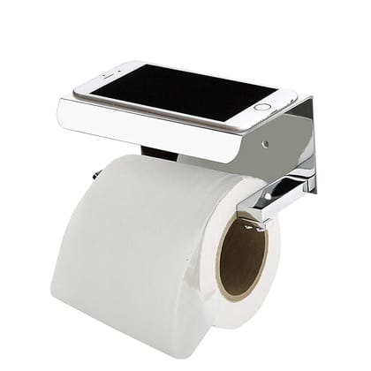 Stainless Steel 304 Grade Toilet Paper Holder/Toilet Paper Roll Holder with Mobile Stand/Toilet Paper Roll Holder Stand/Bathroom Accessories (Chrome)