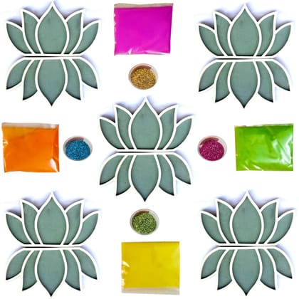 Floating Rangoli Making Kit – 3D Lotus Design with Foam Base & White Outlines | Reusable DIY Island Rangoli