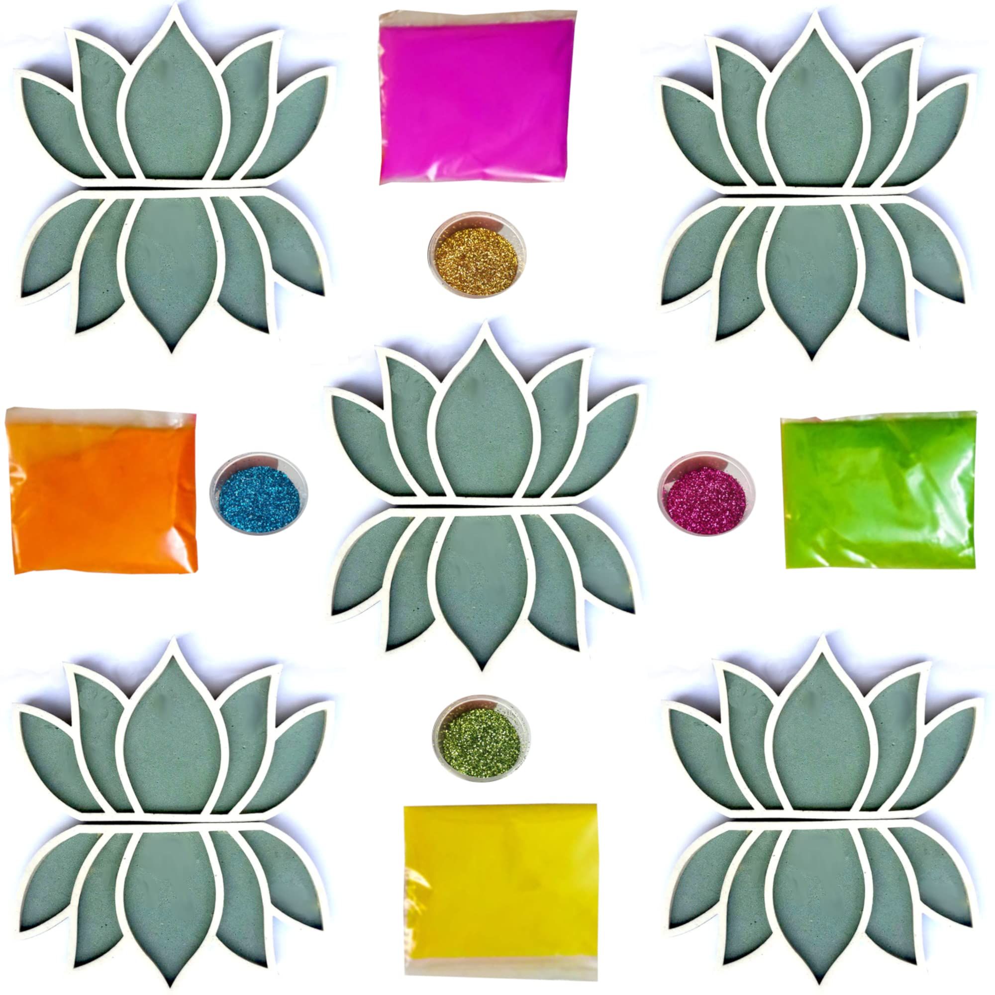 Floating Rangoli Making Kit – 3D Lotus Design with Foam Base & White Outlines | Reusable DIY Island Rangoli