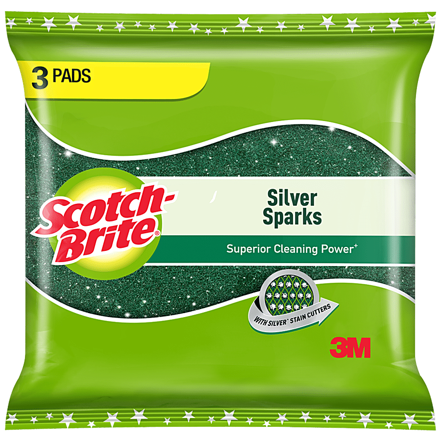 Scotch-Brite Silver Sparks Scrub Pad, Large, Pack Of 3