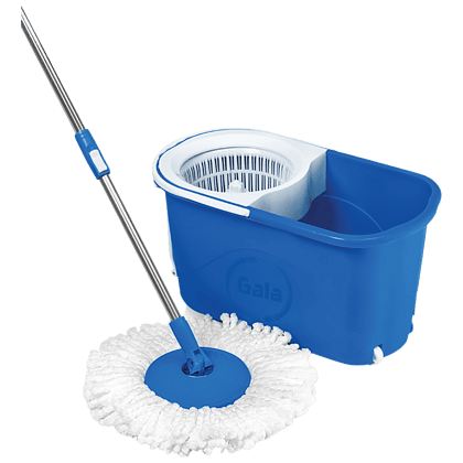 Gala Spin Mop With Twin Bucket, Plastic & Microfibre, With Rod, 5.3 Ft, Blue & White, 1 Pc Gala Spin Mop With Twin Bucket, Plastic & Microfibre, With Rod, 5.3 Ft, Blue & White, 1 Pc