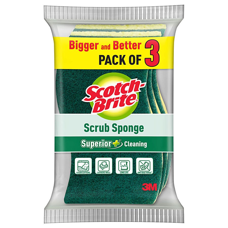 Scotch brite Scrub Sponge, Utensil Sponge Scrubber for Dishwash cleaning, 3 pcs