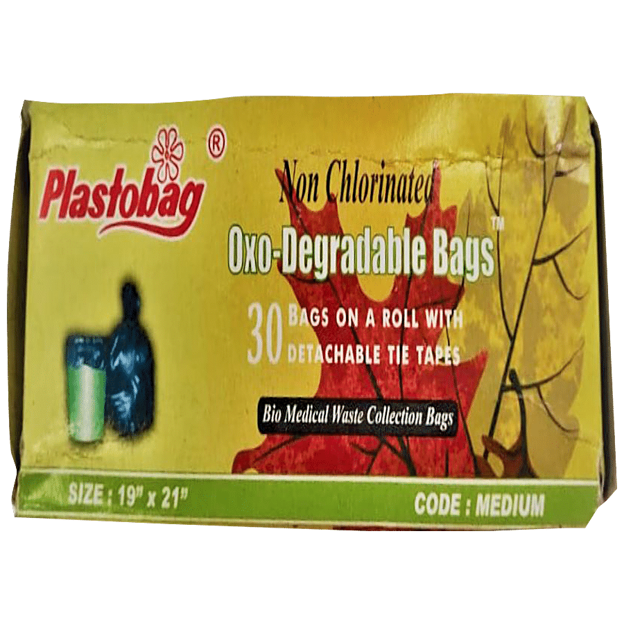 Plastobag Garbage Bag, Non, Chlorinated, Oxo, Degradable, Medium, 30 Pcs