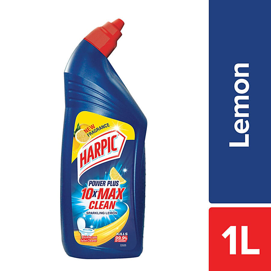 Harpic Disinfectant Toilet Cleaner Liquid, Lemon, Removes Dirt & Stains, 1 L