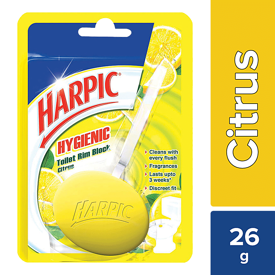 Harpic Hygienic Toilet Cleaner Rim Block, Citrus, 26 G