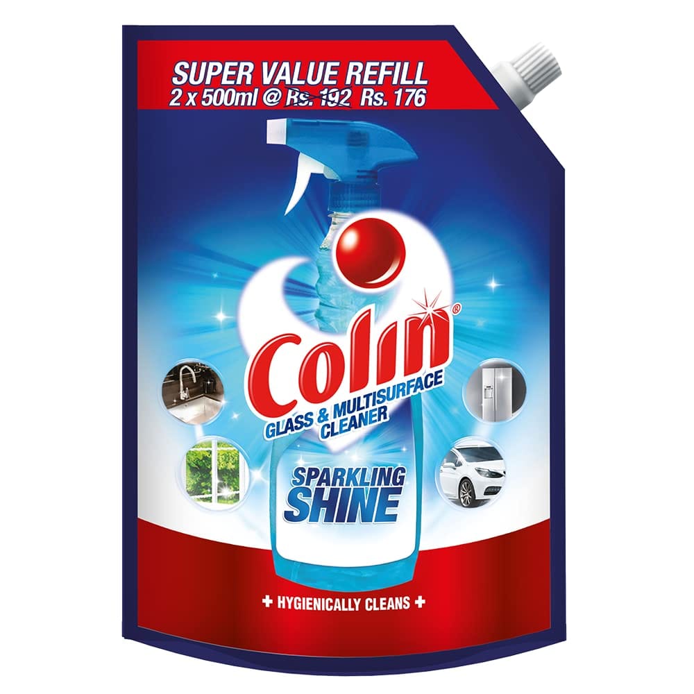 Colin Glass And Surface Cleaner Liquid Spray Combo, India's #1 All, Purpose Glass Cleaner For Car, Kitchen And Home Surfaces, 1 Litre Refill + 2X500Ml