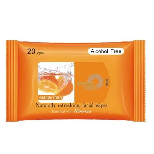 Freshones Facial Wipes, Orange Fresh, Enriched With Aloe Vera, Naturally Refreshing, Alcohol Free, 20 Pcs