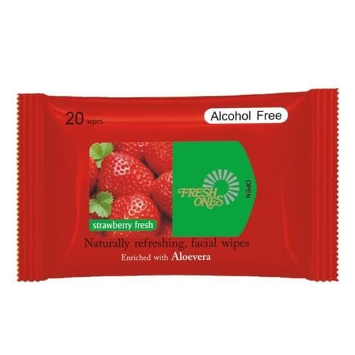 Freshones Facial Wipes, Strawberry Fresh, Enriched With Aloe Vera, Naturally Refreshing, Alcohol Free, 20 Pcs
