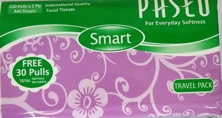 Paseo For Everyday Softness Travel Pack Facial Tissues 220+30 Pulls 2 Ply (20)
