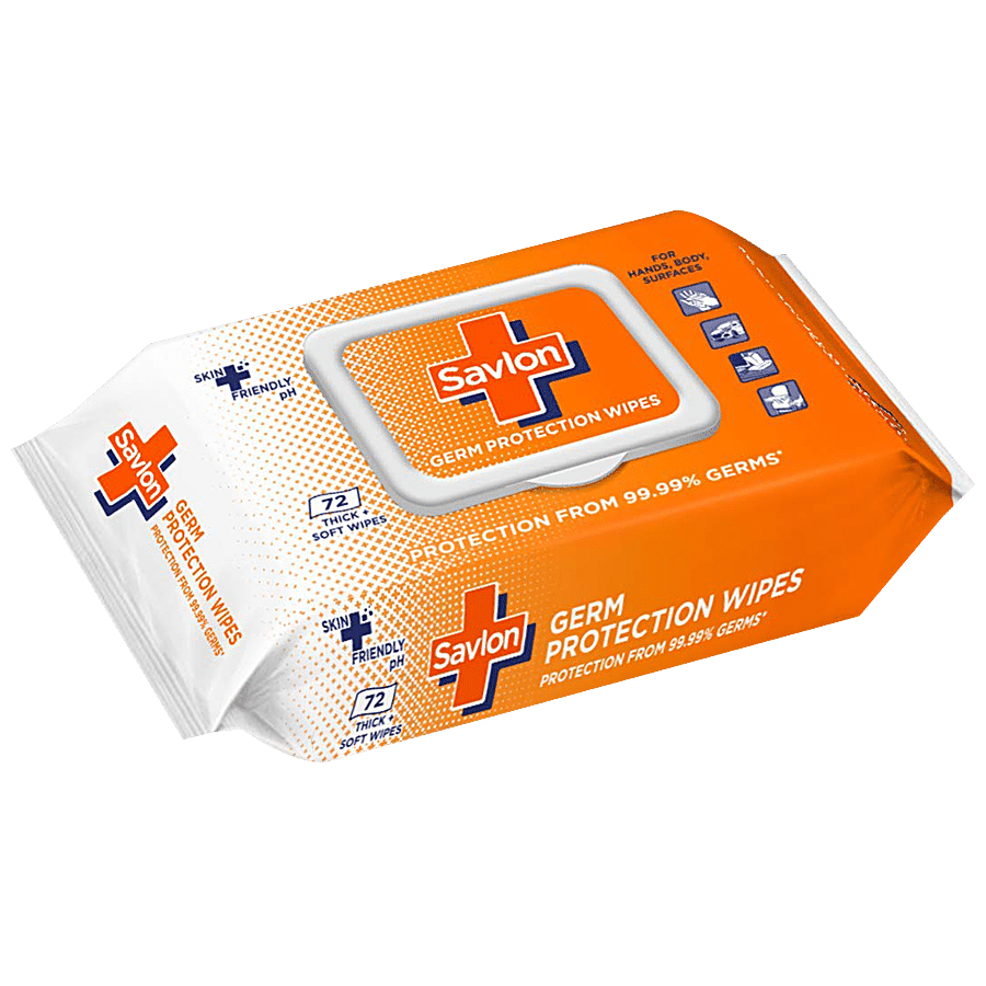 Savlon Germ Protection Multipurpose Thick & Soft Wet Wipes With Fliptop Lid - 72 Pcs