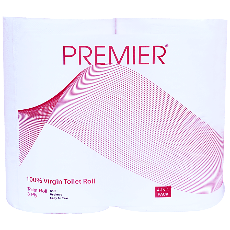 Premier Toilet Roll/Tissue Paper, White, 3 Ply, Soft, Clog Free, Biodegradeable, Easy To Tear, 300 Pcs (Pack Of 4)