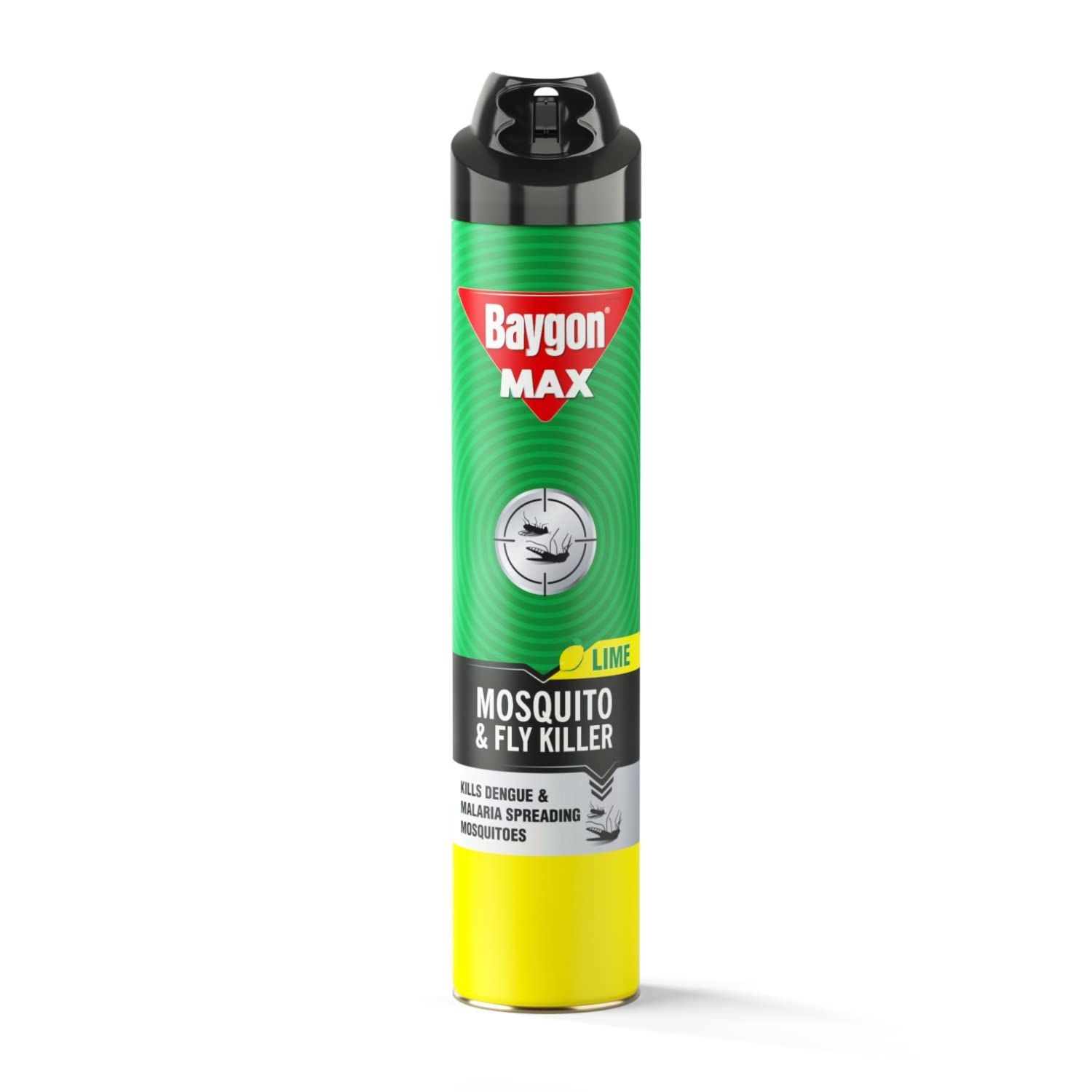 Baygon Max Mosquito And Fly Killer Spray, 625Ml, Lime Fragrance, Instant Mosquito Repellent, Kills Dengue & Malaria Spreading Mosquitoes, With Double Nozzle Technology For 30% Wider Coverage
