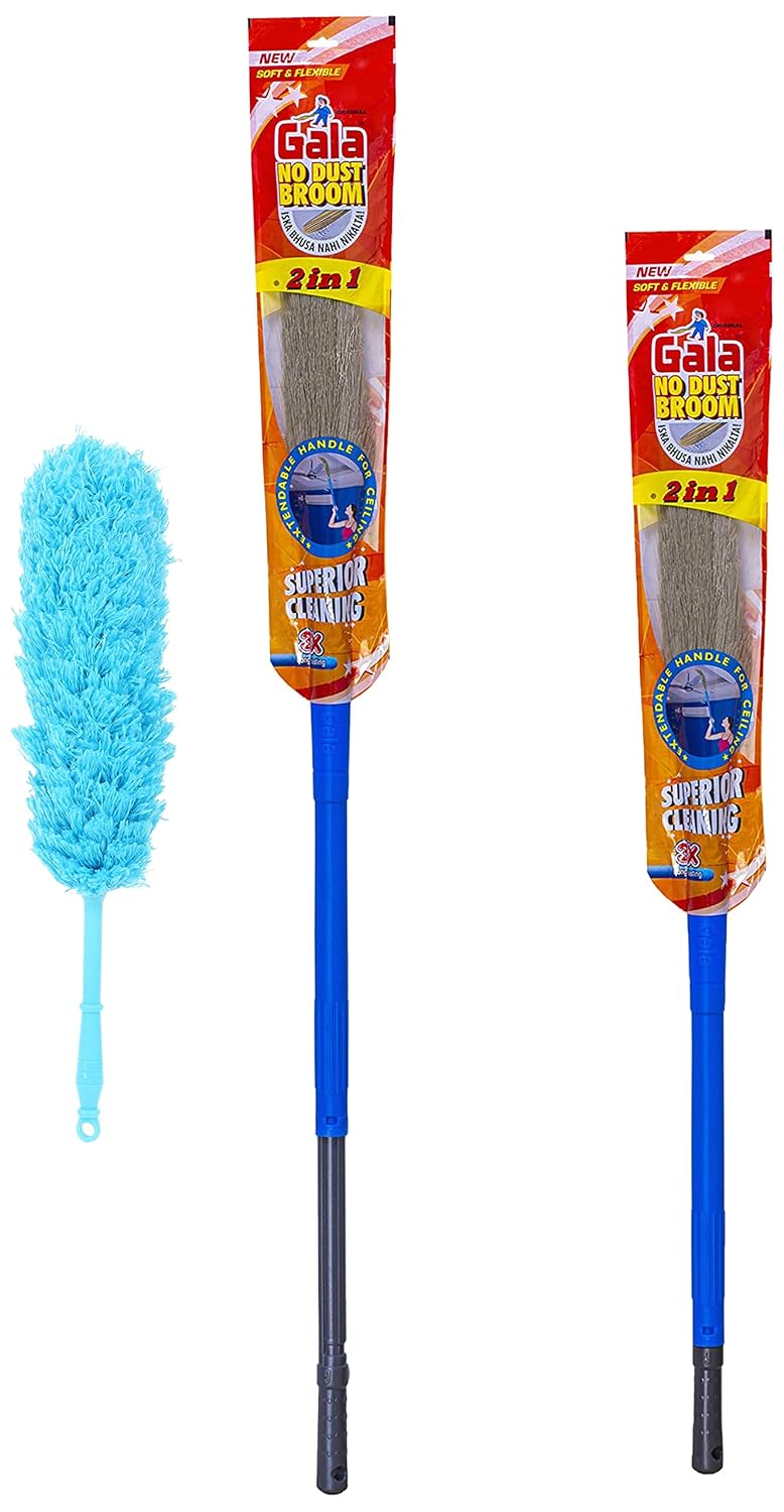 Gala No Dust Broom With Extendable Long Handle Broom Stick, Made Of Washable Fibers Andgala 153070 Multipurpose Microfiber Duster (Blue)