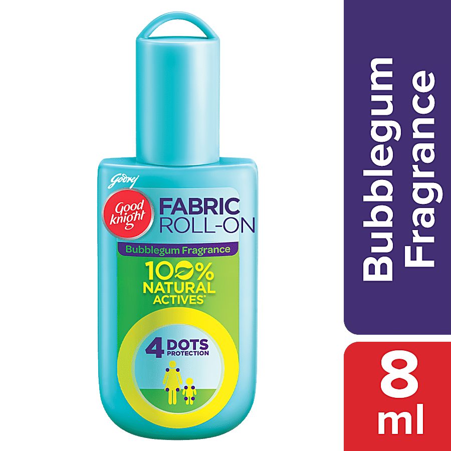 Good Knight Mosquito Repellent Fabric Roll On, 100% Natural Actives With Citronella, Eucalyptus Oil, Bubblegum, 8 Ml
