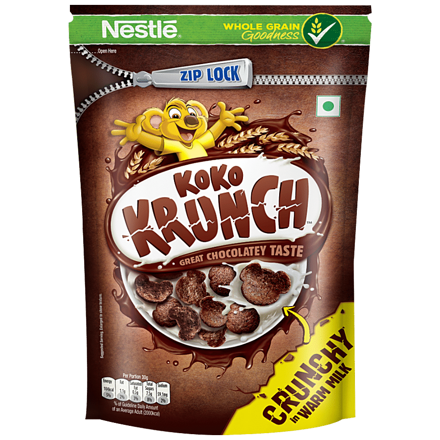 Nestle Koko Krunch Breakfast Cereal, Chocolate, Crunchy In Warm Milk, 135 G Pouch