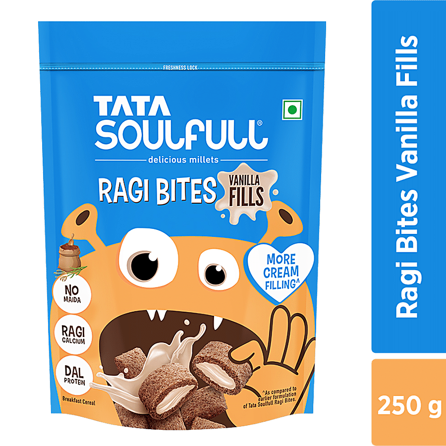Tata Soulfull Ragi Bites Vanilla Fills, No Maida, Calcium & Dal Protein, 250 G Carton