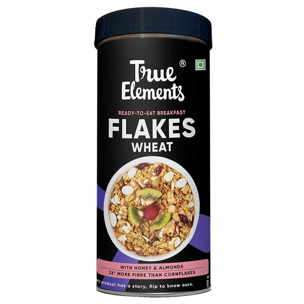 True Elements Wheat Flakes, 350gm, With Honey And Almonds