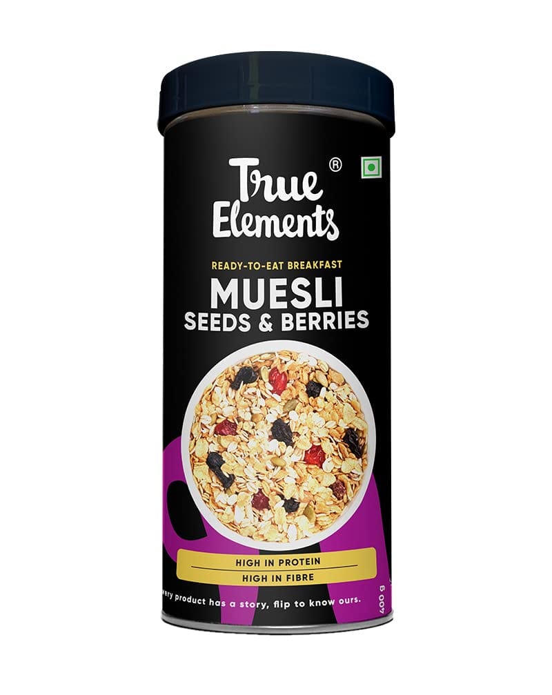 True Elements Seeds & Berries Muesli 400G, Wholegrain Muesli, Cereal For Breakfast