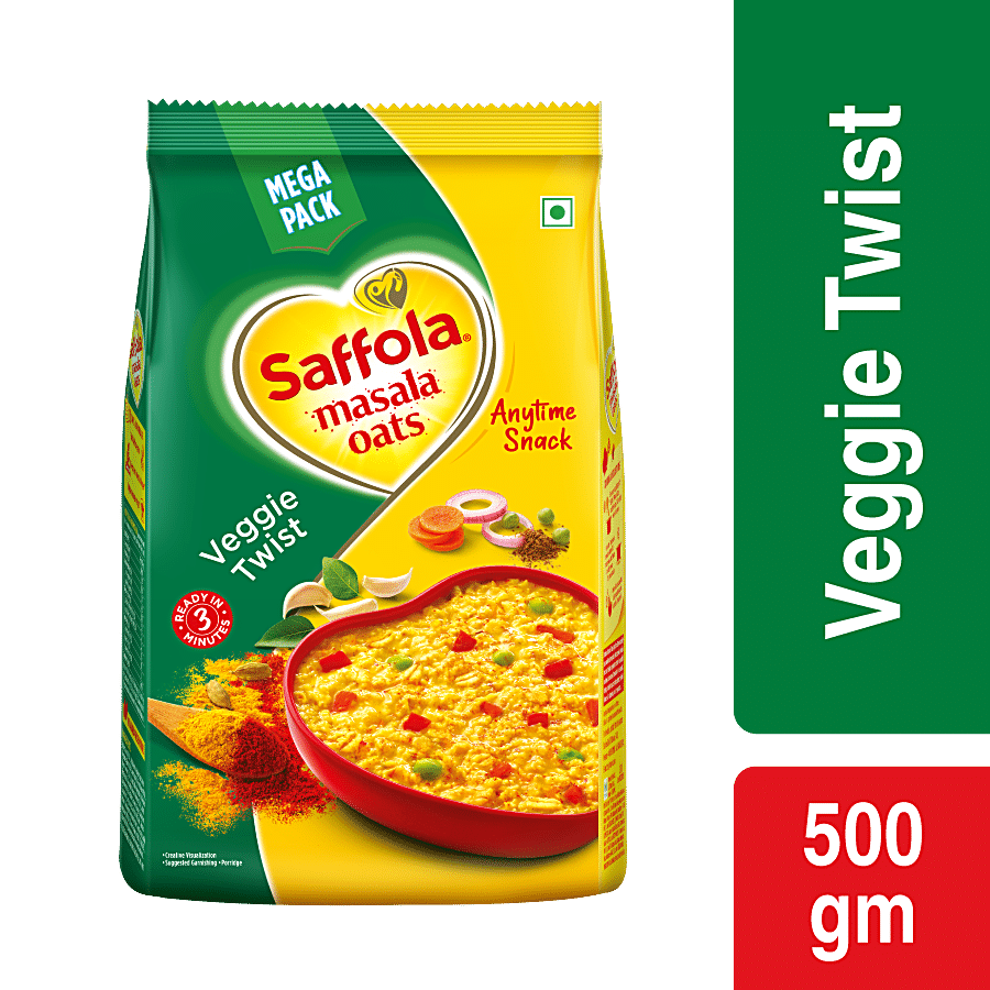 Saffola Masala Oats, Tasty Evening Snack, Fibre Rich, Veggie Twist, 500 G