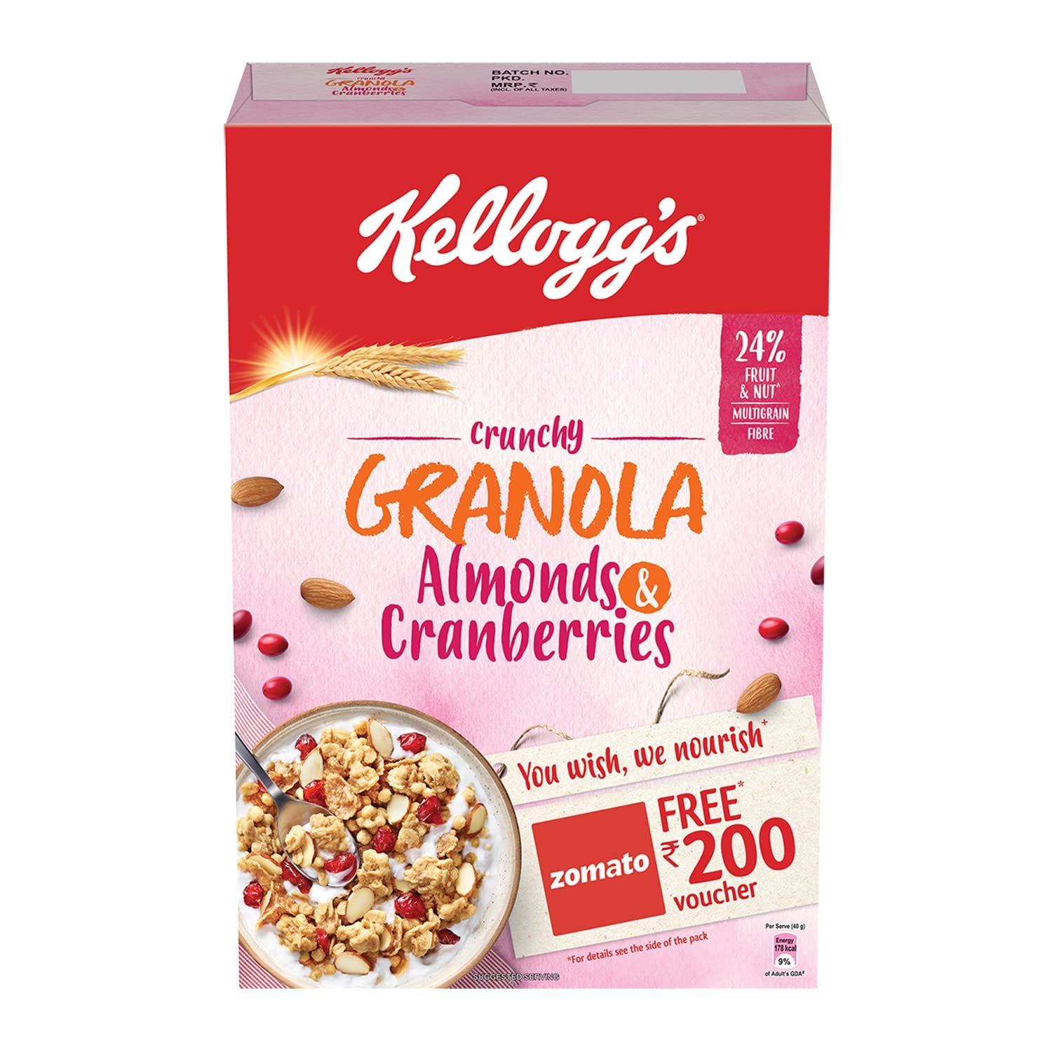 Kellogg's Crunchy Granola Almonds And Cranberries, 460 G, Breakfast Cereal, Multigrain Flakes