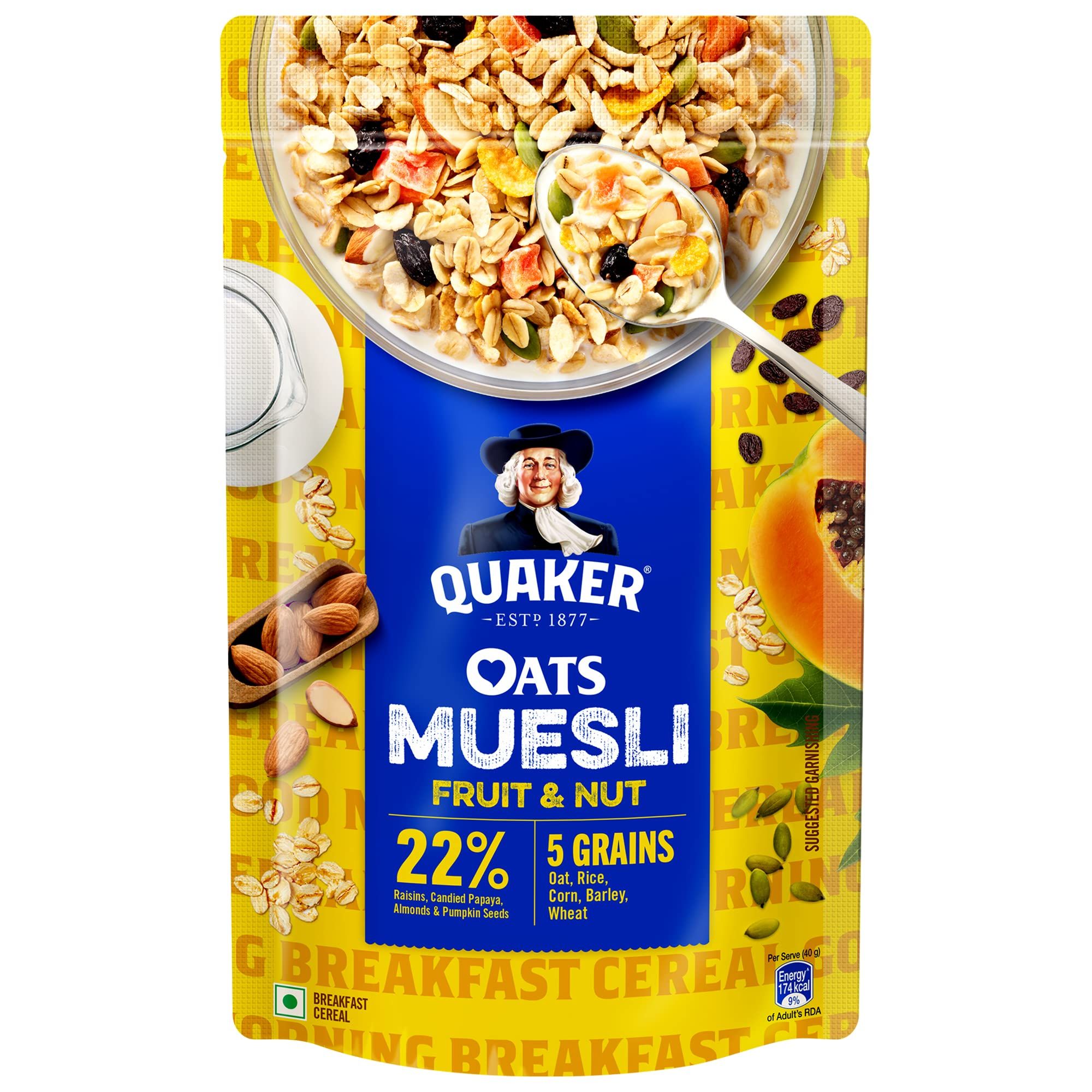 Quaker Oats Muesli, 700G, Fruit & Nut Flavour, Breakfast Oats Cereal