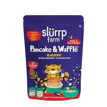 Slurrp Farm No Maida Pancake Mix, Instant Breakfast Mix Made With Oats And Jowar, 100% Vegetarian Eggless Healthy Breakfast For Kids & Adults, With Real Blueberries, 150G