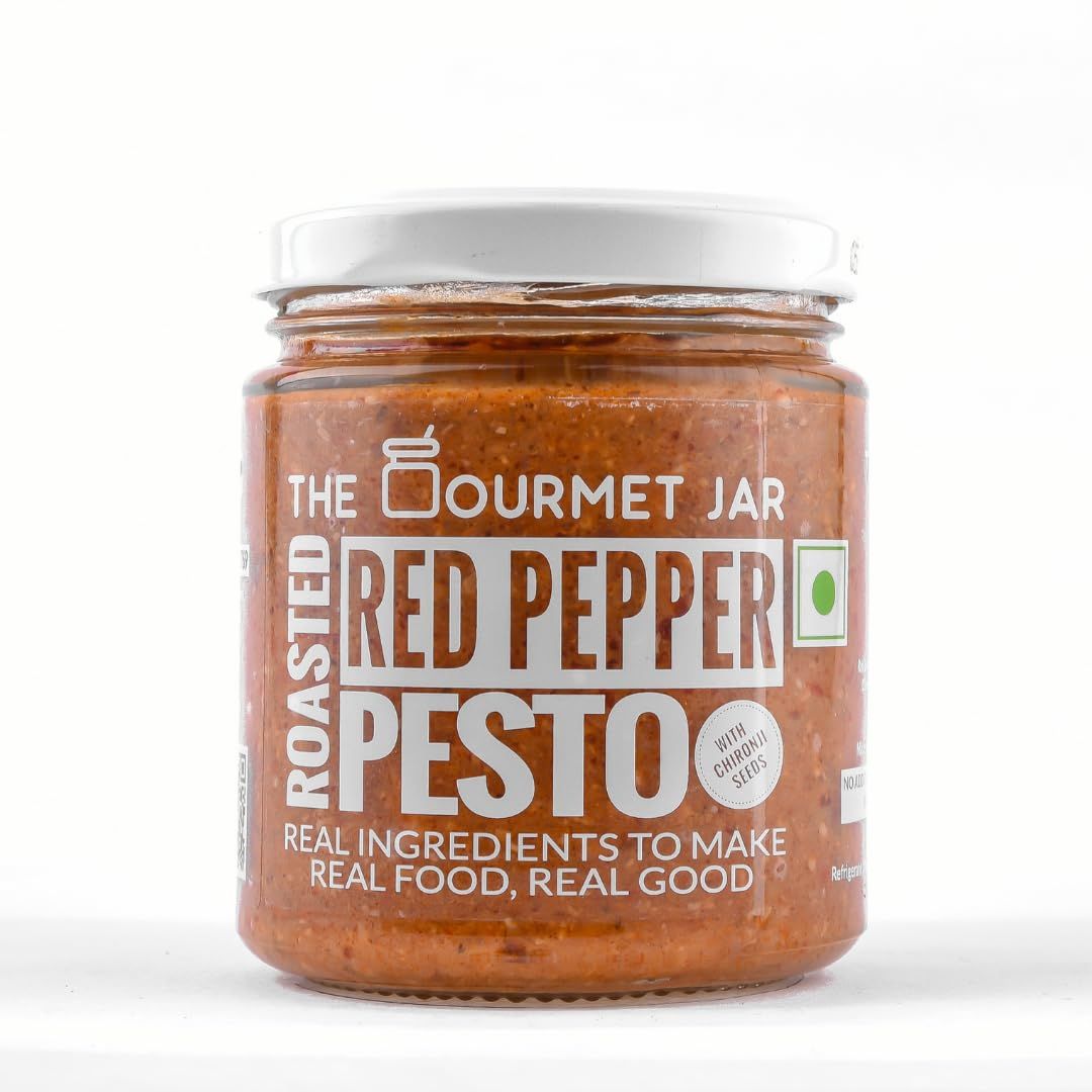 The Gourmet Jar Roasted Red Pepper Pesto For Sandwich, Pizza And Pasta, Smoky Dip With Red Bell Pepper, Gluten Free, Nut Free Spreads, 190 Gm