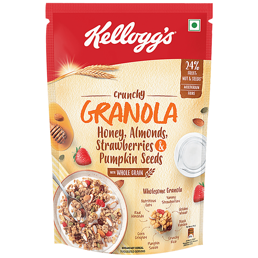 Kellogg's Crunchy Granola, Honey, Almonds, Strawberries & Pumpkin Seeds, 450 G Pouch