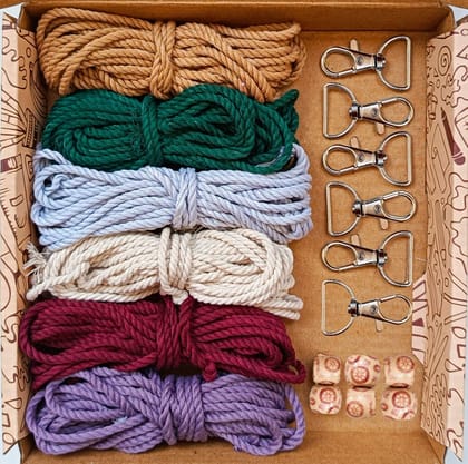 The Brown Box-DIY Macrame Kit for Keychain Making for Kids, Adults, Beginners, Macrame Supplies with 6 Colour Macrame Cords, Wooden Beads, Metal Keychain Hooks I Birthday Gift (1 Box),Return gift,Christmas gift,DIY Kit,Art and craft kit,Hobby kit