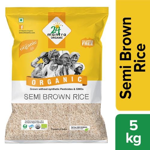 24 Mantra Organic Organic Semi Brown Rice/Akki, 5 Kg Pouch