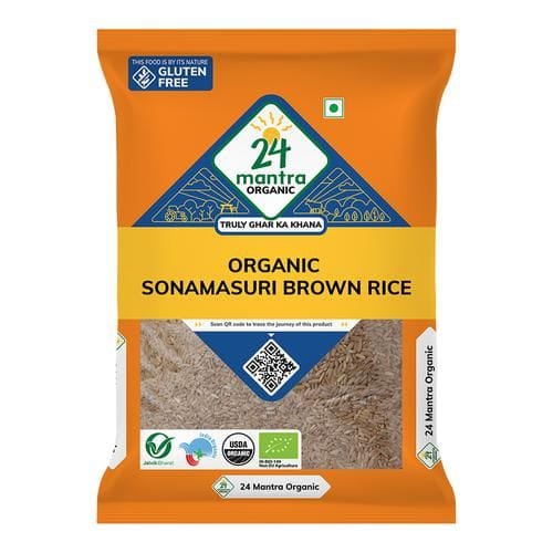24 Mantra Organic Organic Rice/Akki, Sonamasuri Brown, 5 Kg Pouch
