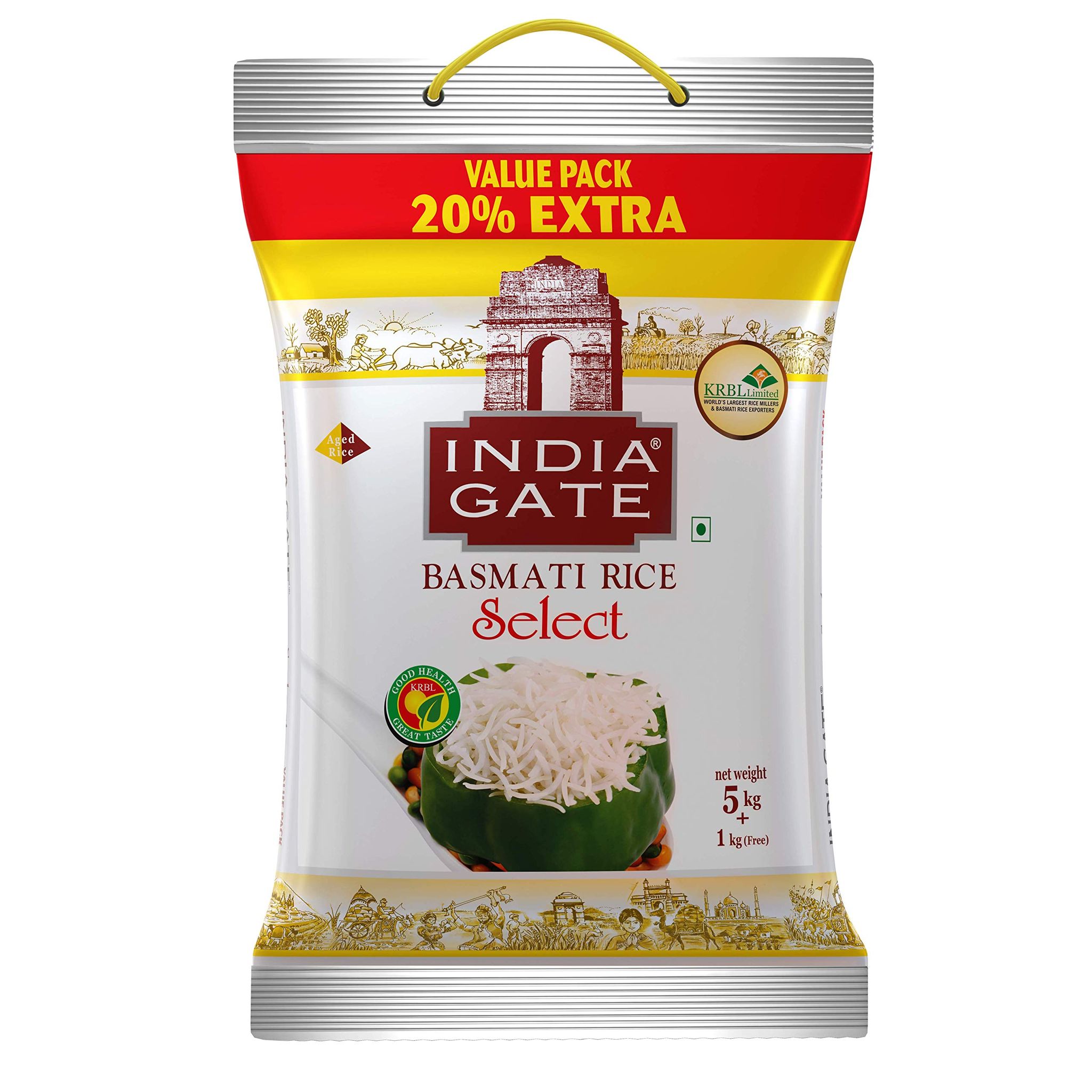 India Gate Select Premium Basmati Rice, Aged Rice With Extra Long Grains & Rich Aroma, 5 Kg Pack With Extra 1 Kg Free