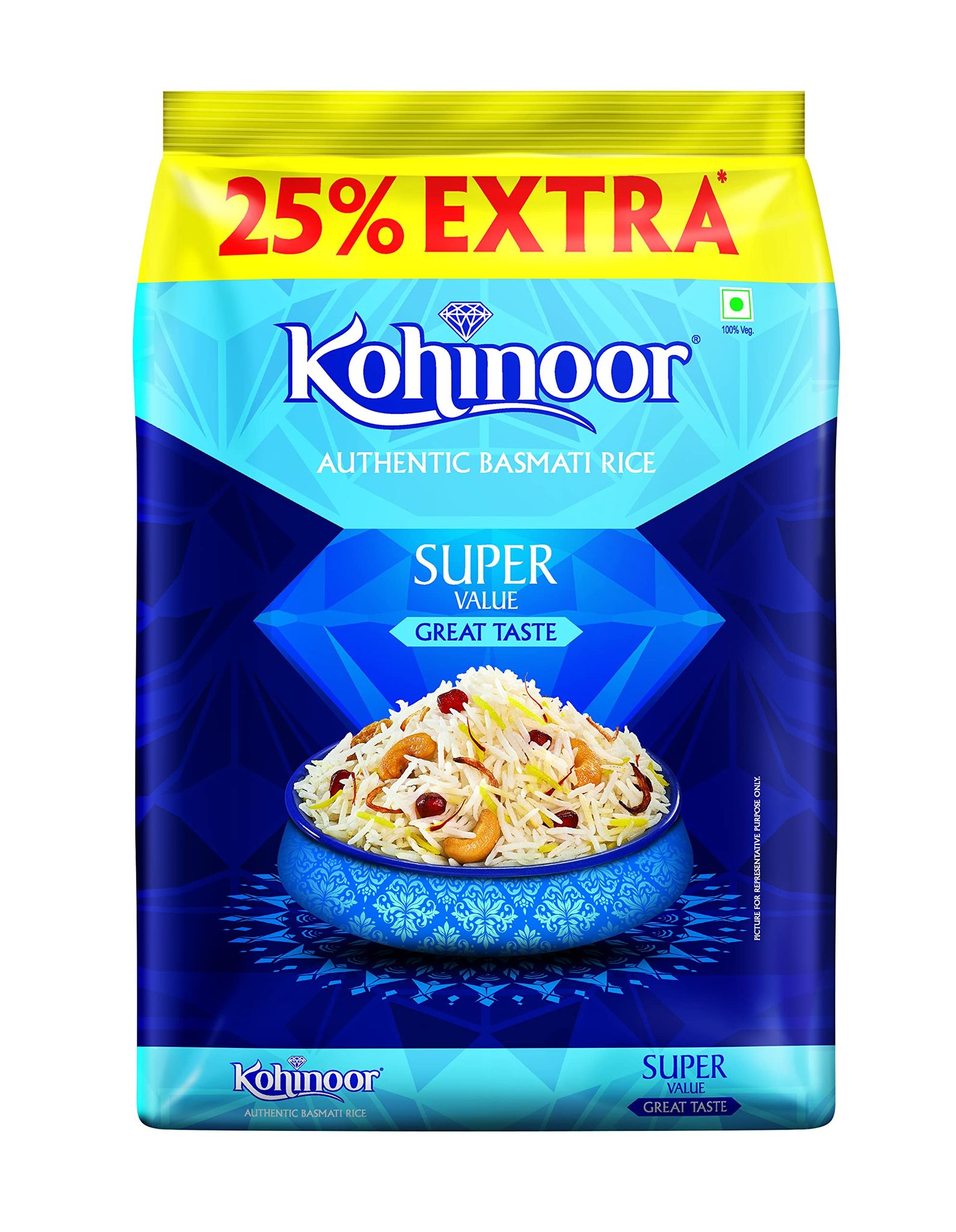 Kohinoor Super Value Basmati Rice, 1 Kg + 25% Extra, Authentic Basmati Rice