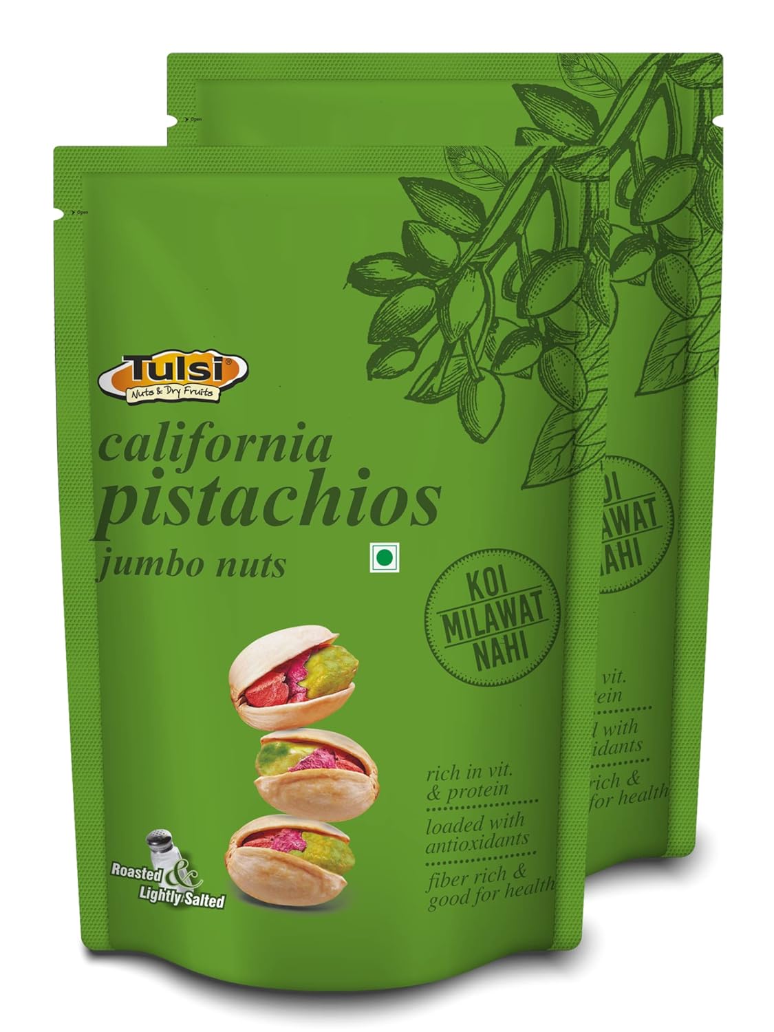 Tulsi Roasted California Pistachios Jumbo Nuts, 400G (200G X 2)