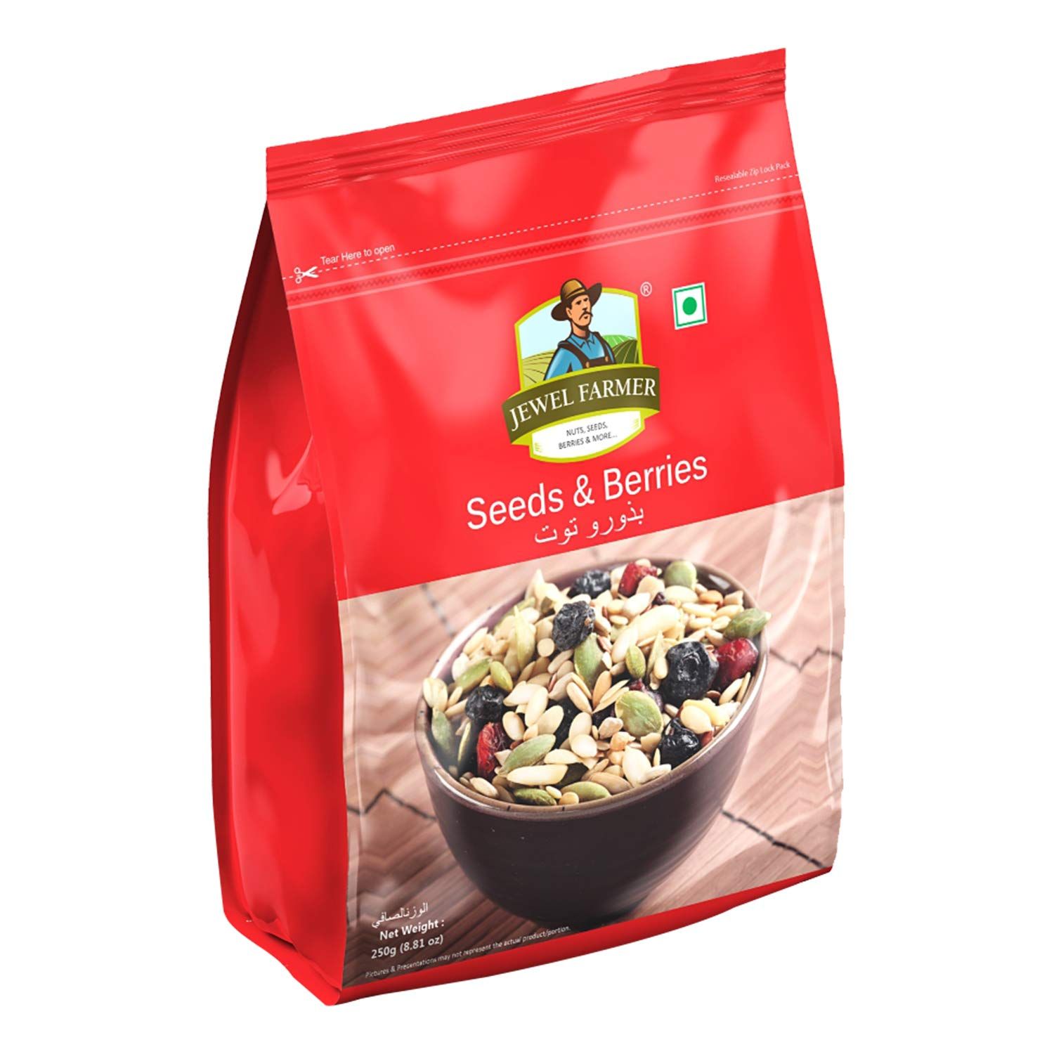 Jewel Farmer Seeds & Berries Mix With Cranberries, Flaxseeds, Black Raisins, Muskmelon Seeds, Blueberries, Pine Nuts, Blackcurrants, Pumpkin Seeds, Sunflower Seeds, 250G