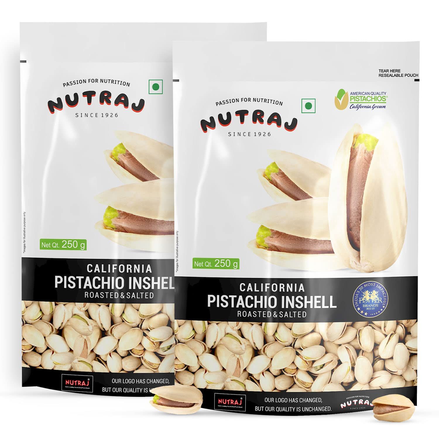 Nutraj California Pistachios 500G, Roasted & Salted Inshell Pista, 250G X 2