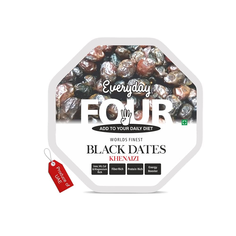 Everyday Four Black Dates Dry Fruit Khenaizi, 400G, Worlds Finest, Khajoor Dates