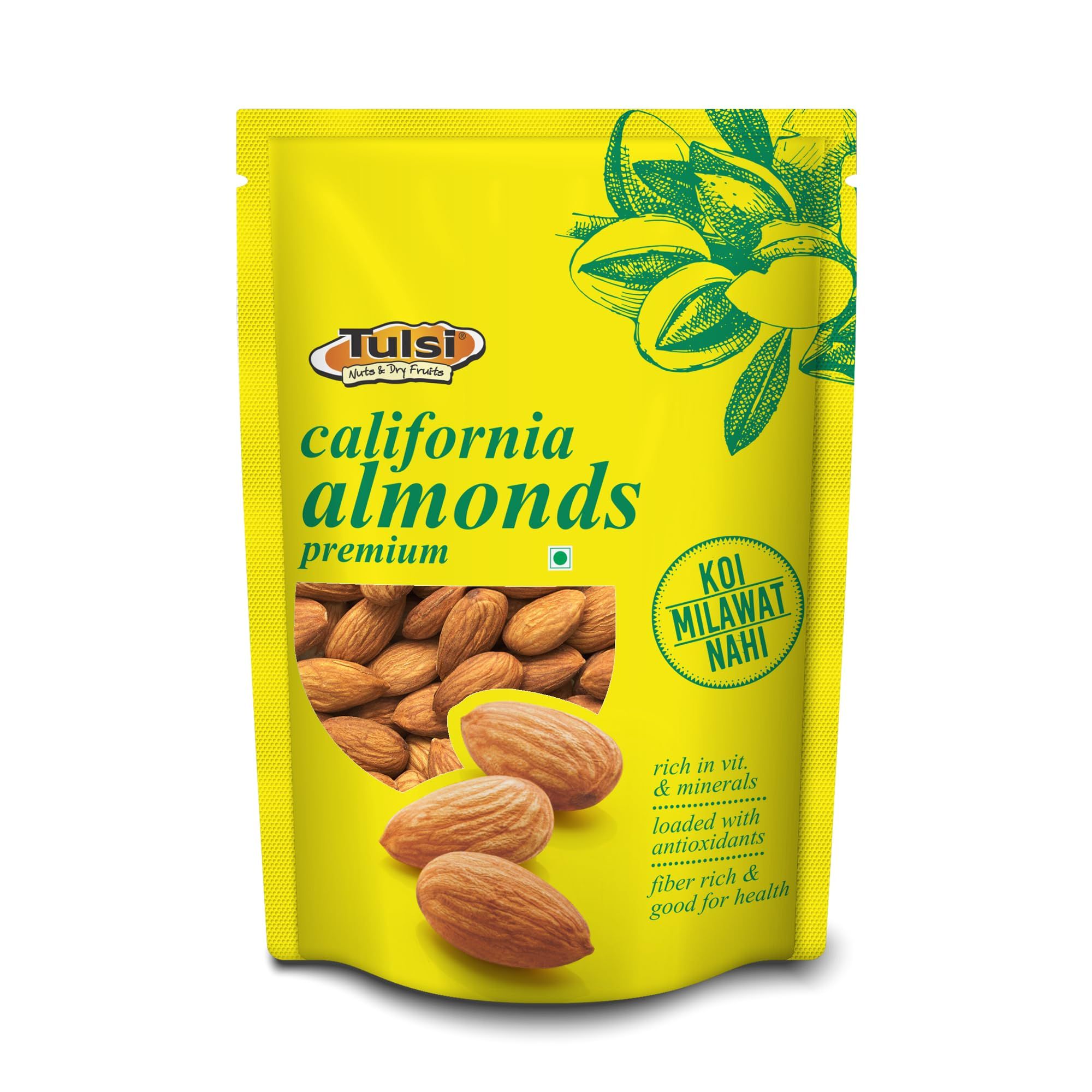 Tulsi California Almonds Premium, 200G, Whole Almond, Rich In Vitamins & Minerals, Rich In Fiber, Good For Health, Loaded With Antioxidants, Nuts & Dry Fruits, Premium Badam Giri, Healthy Nuts